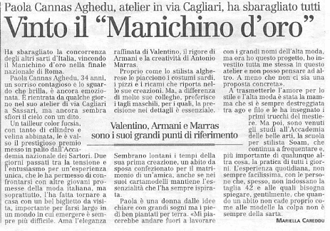 Articolo della nuova sardegna su Paola Cannas Aghedu Articolo della nuova sardegna su Paola Cannas Aghedu